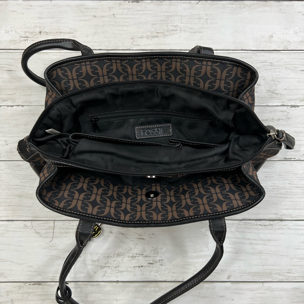 Fossil Signature Satchel Monogram Canvas Bag Purs… - image 4